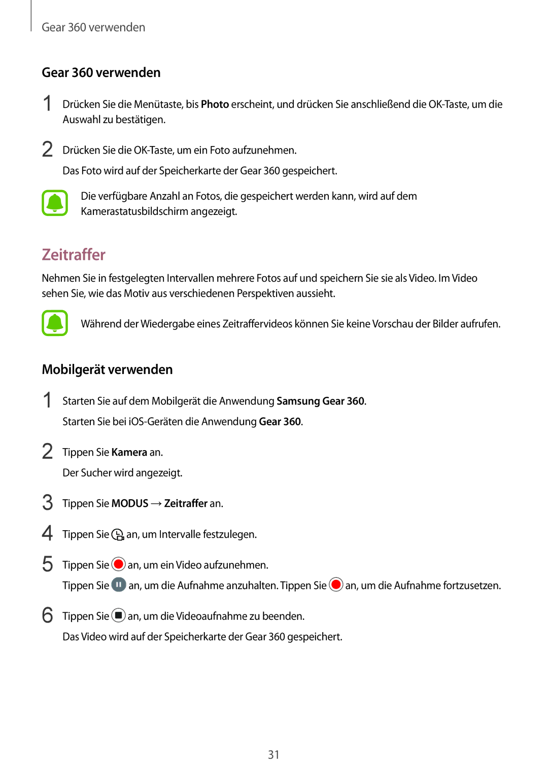 Samsung SM-R210NZWADBT manual Tippen Sie Modus →Zeitraffer an 