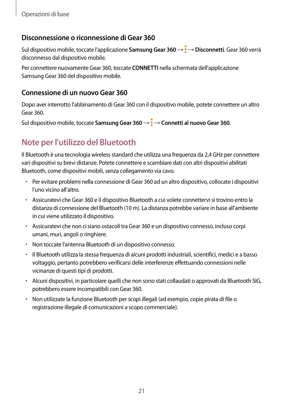 Samsung SM-R210NZWAITV manual Disconnessione o riconnessione di Gear, Connessione di un nuovo Gear 