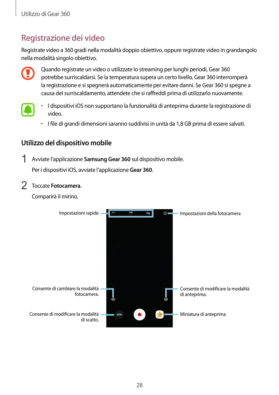 Samsung SM-R210NZWAITV manual Registrazione dei video, Comparirà il mirino 