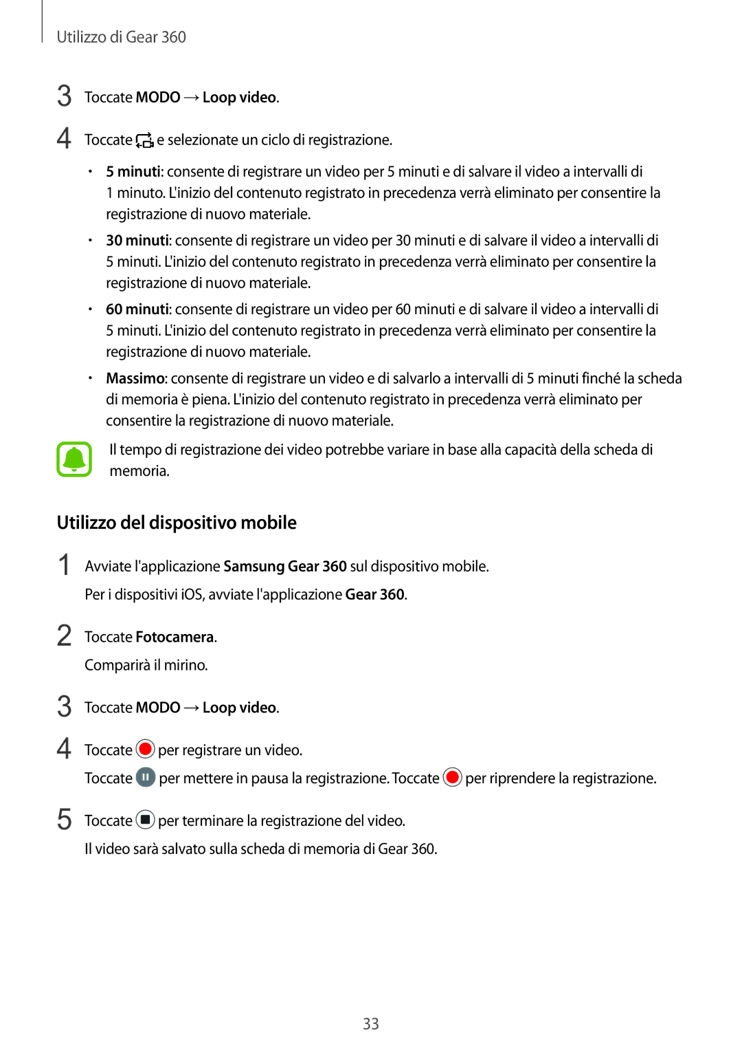 Samsung SM-R210NZWAITV manual Toccate Modo →Loop video 