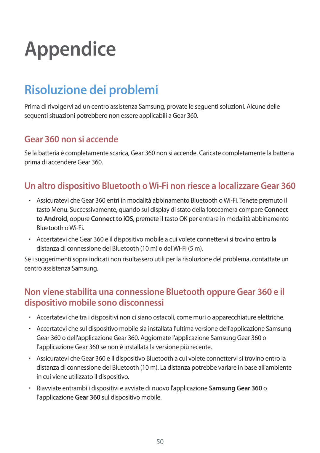 Samsung SM-R210NZWAITV manual Appendice, Risoluzione dei problemi 