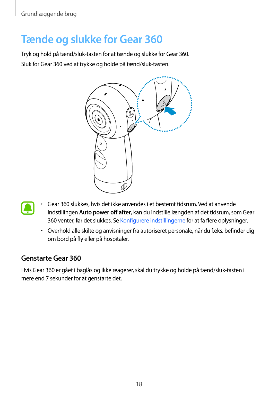 Samsung SM-R210NZWANEE manual Tænde og slukke for Gear, Genstarte Gear 