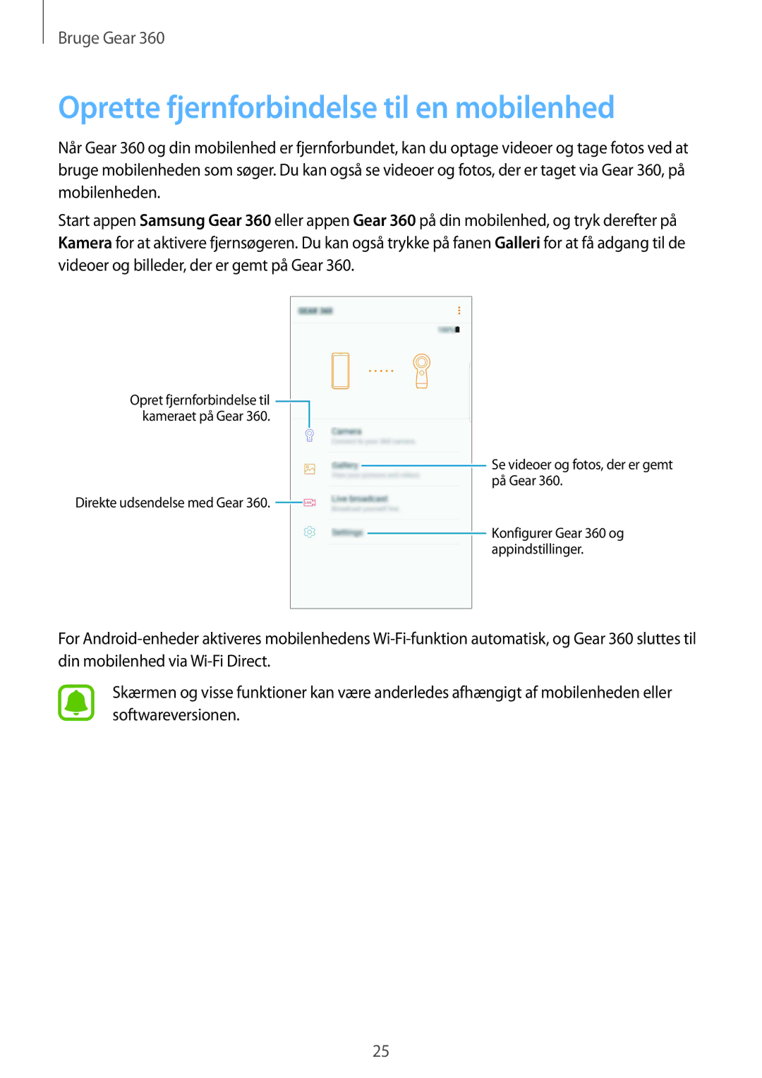 Samsung SM-R210NZWANEE manual Oprette fjernforbindelse til en mobilenhed 