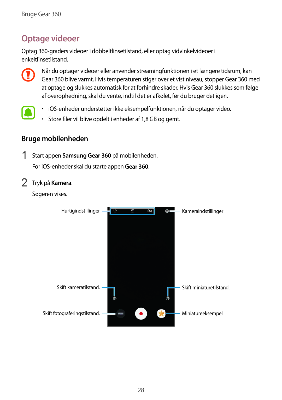 Samsung SM-R210NZWANEE manual Optage videoer 