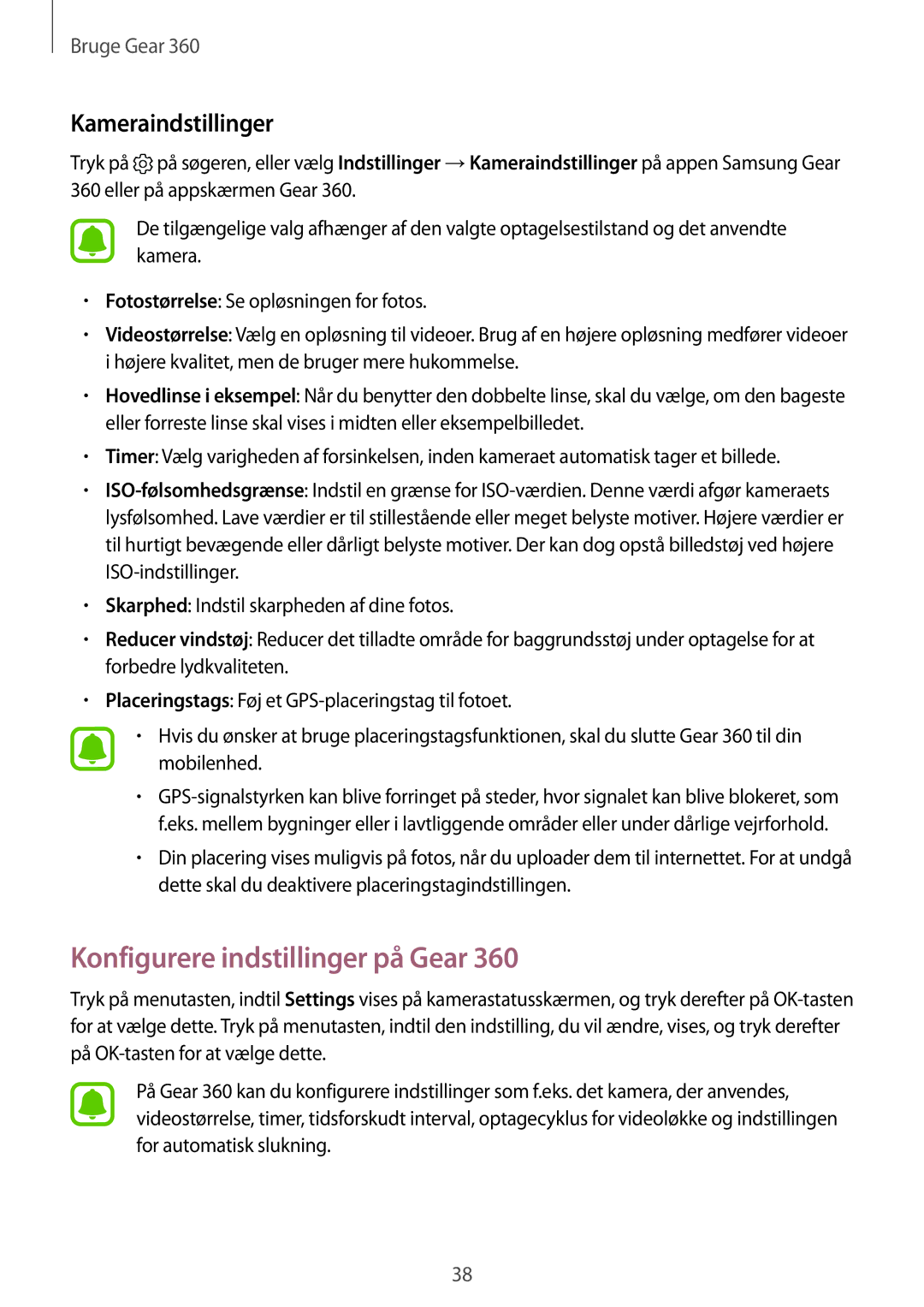 Samsung SM-R210NZWANEE manual Konfigurere indstillinger på Gear, Kameraindstillinger 