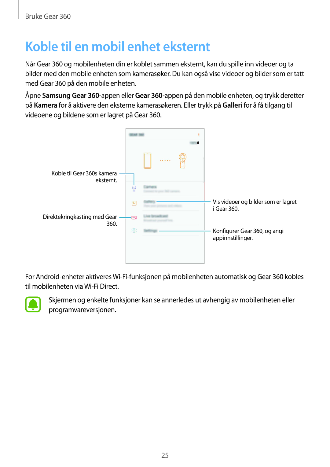 Samsung SM-R210NZWANEE manual Koble til en mobil enhet eksternt 