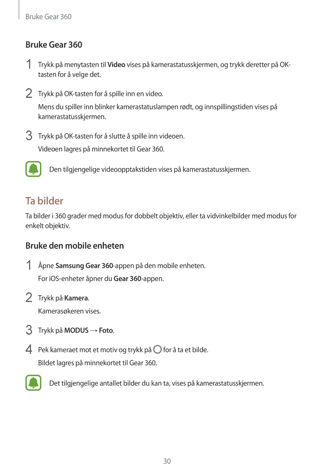 Samsung SM-R210NZWANEE manual Ta bilder, Bruke Gear 