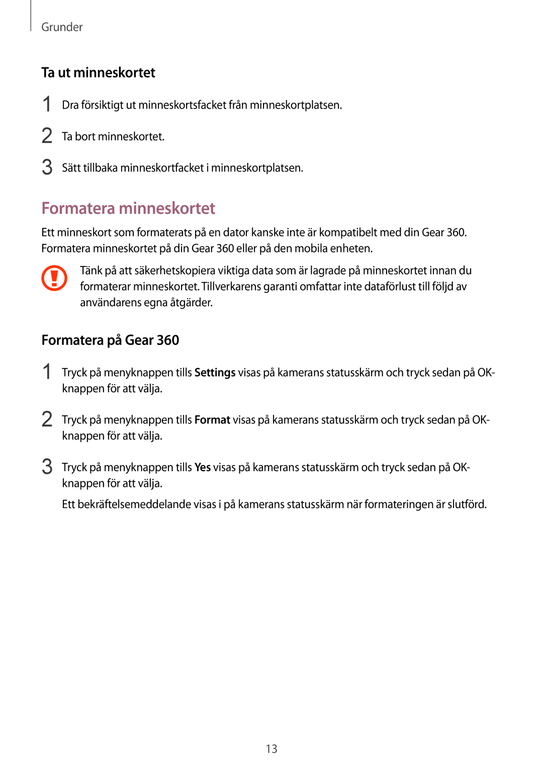 Samsung SM-R210NZWANEE manual Formatera minneskortet, Ta ut minneskortet, Formatera på Gear 