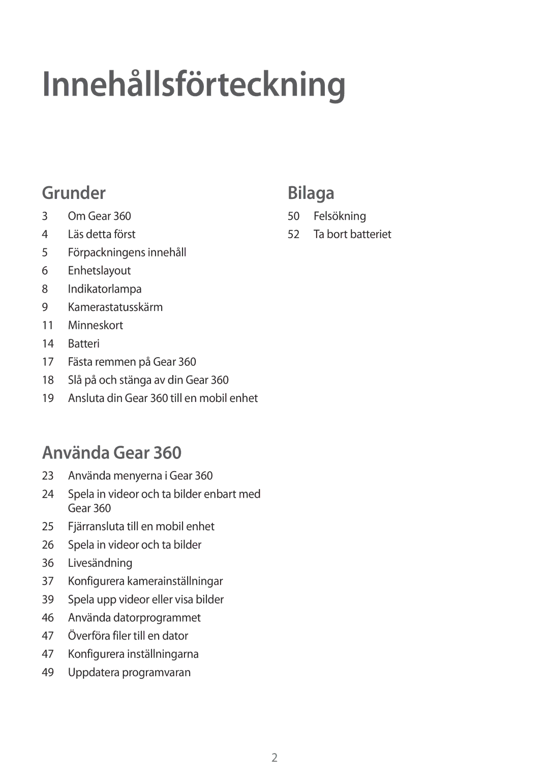 Samsung SM-R210NZWANEE manual Innehållsförteckning 