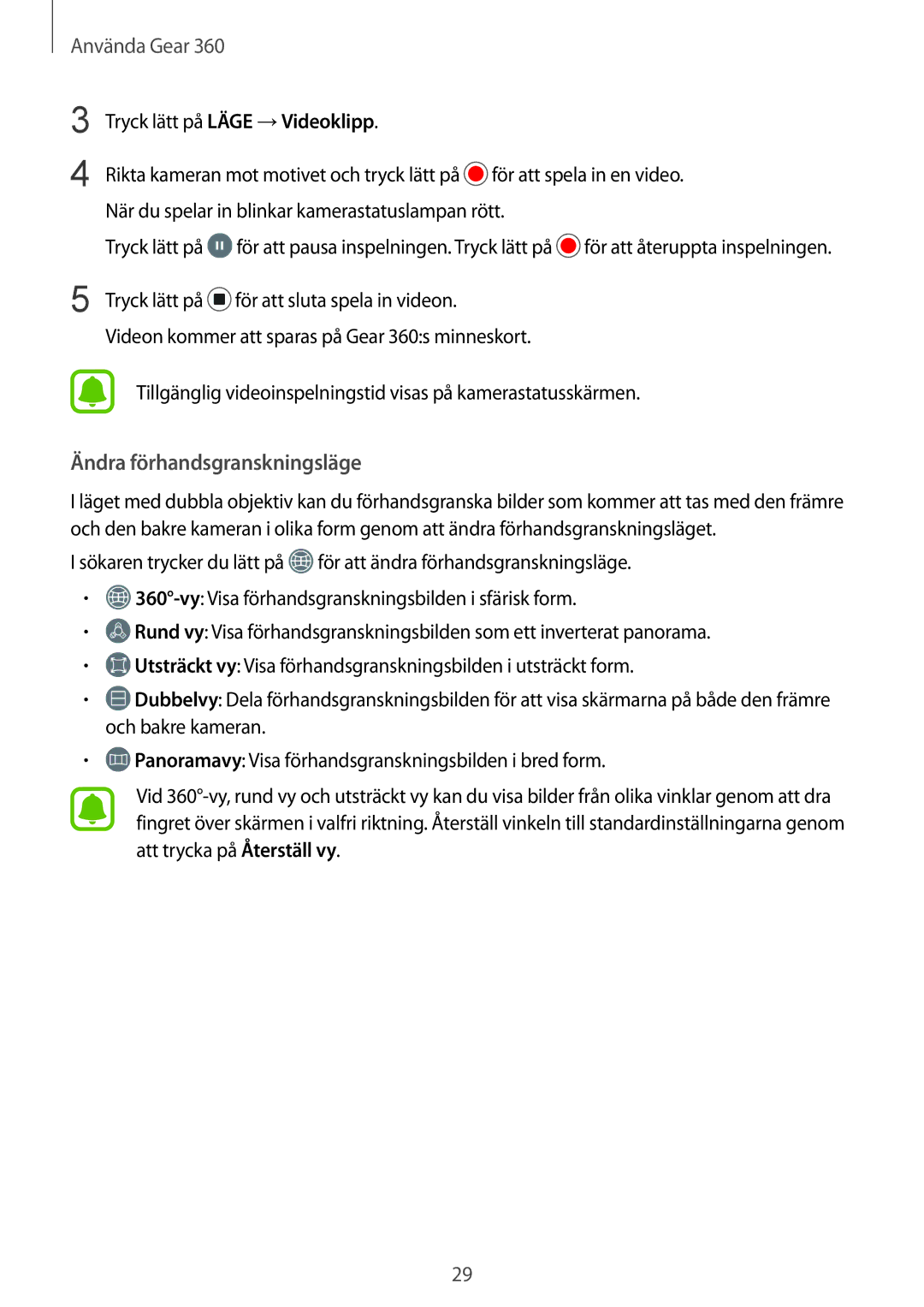 Samsung SM-R210NZWANEE manual Ändra förhandsgranskningsläge 