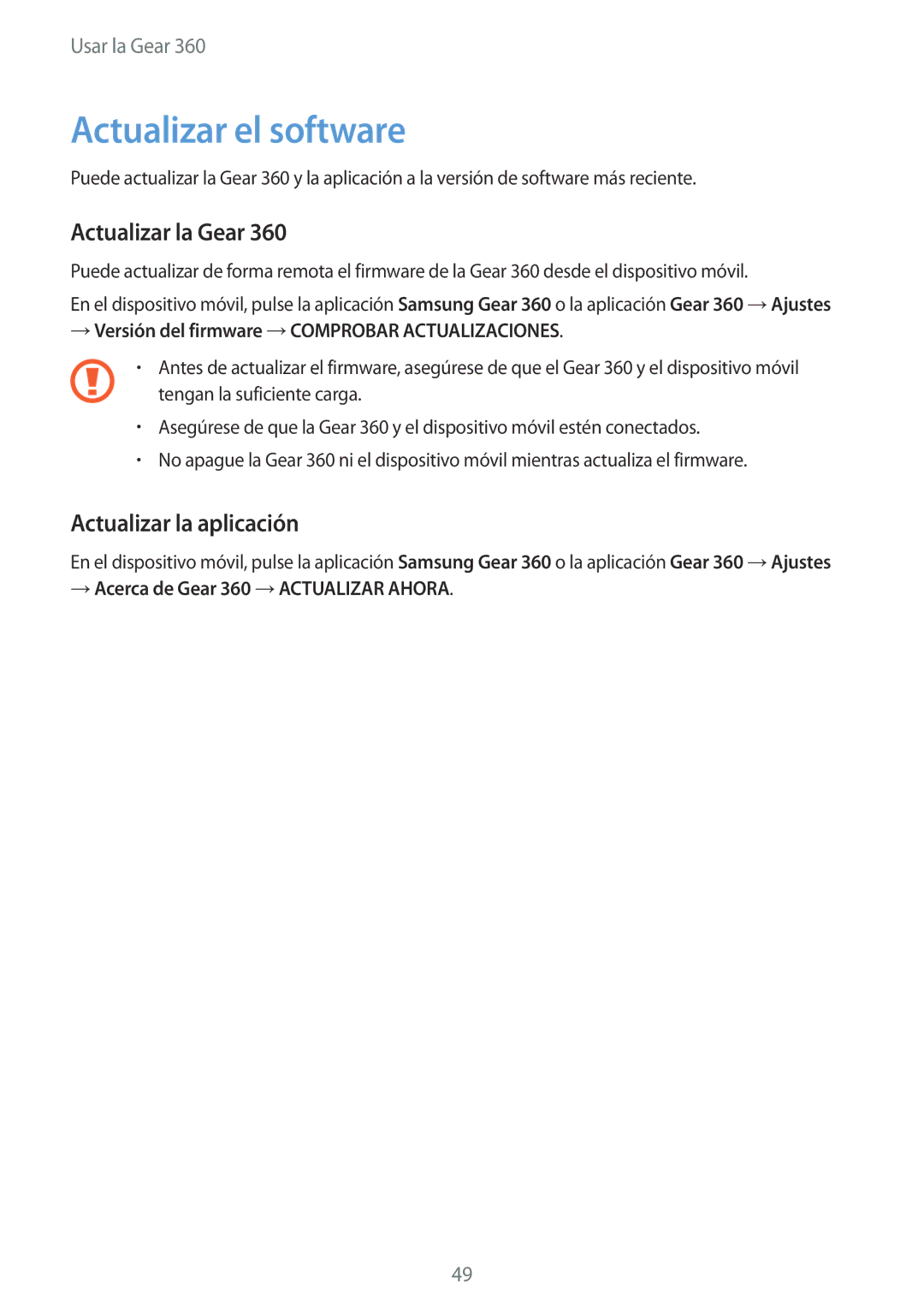 Samsung SM-R210NZWAPHE manual Actualizar el software, Actualizar la Gear, Actualizar la aplicación 