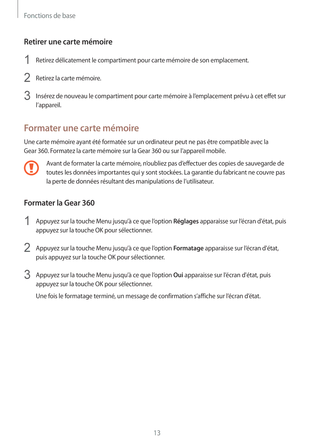 Samsung SM-R210NZWAXEF manual Formater une carte mémoire, Retirer une carte mémoire, Formater la Gear 