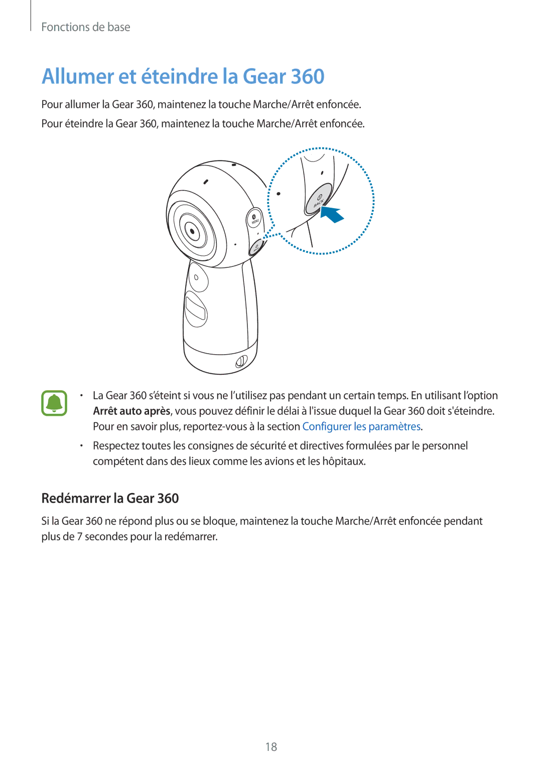 Samsung SM-R210NZWAXEF manual Allumer et éteindre la Gear, Redémarrer la Gear 