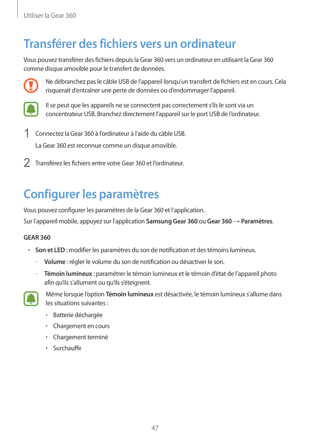 Samsung SM-R210NZWAXEF manual Transférer des fichiers vers un ordinateur, Configurer les paramètres, Gear 