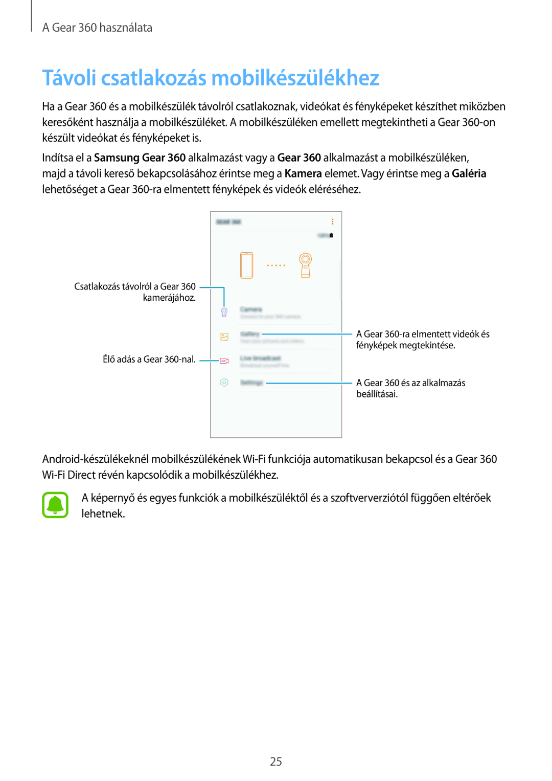 Samsung SM-R210NZWAXEH manual Távoli csatlakozás mobilkészülékhez 