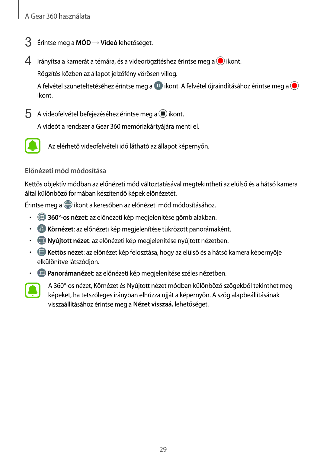 Samsung SM-R210NZWAXEH manual Előnézeti mód módosítása 