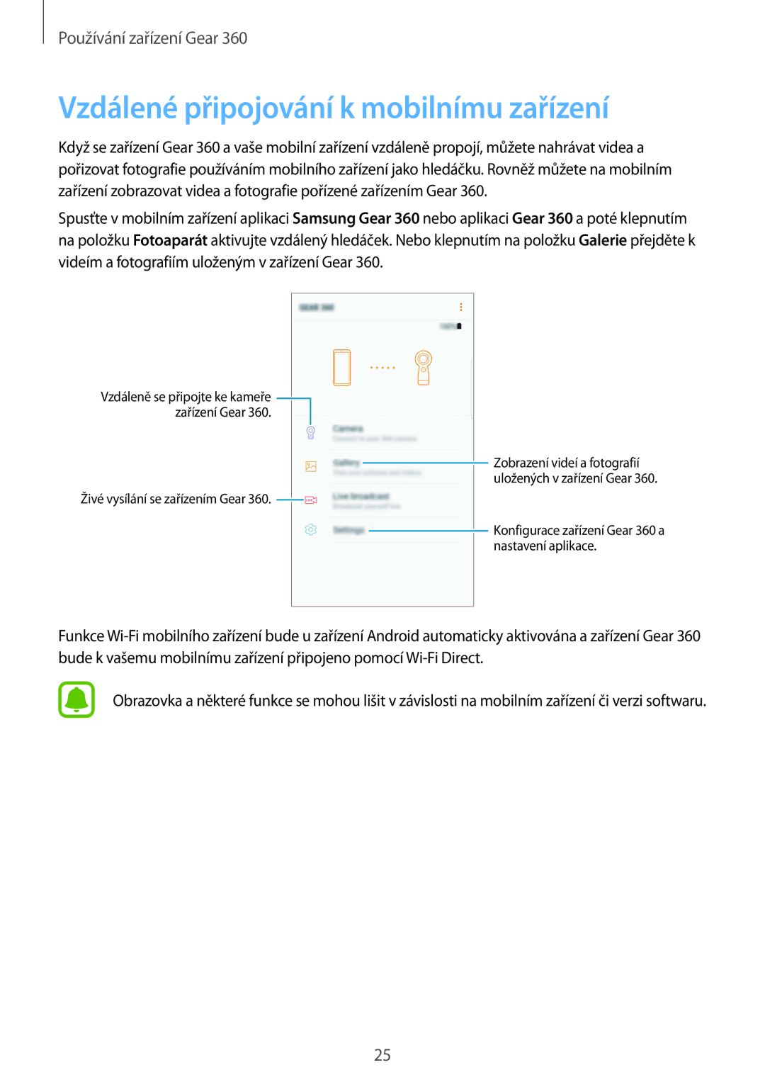 Samsung SM-R210NZWAXEZ manual Vzdálené připojování k mobilnímu zařízení 