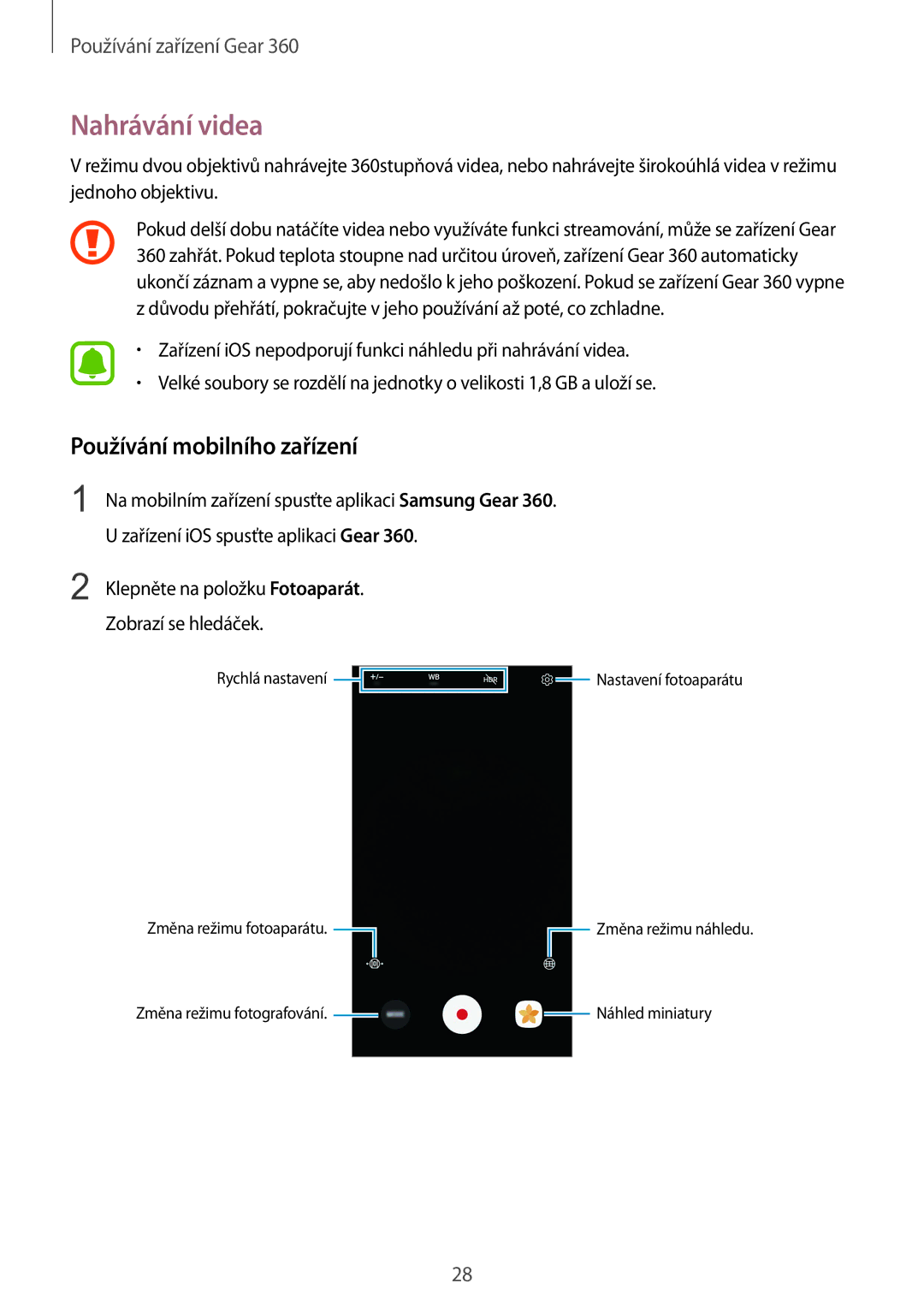 Samsung SM-R210NZWAXEZ manual Nahrávání videa 