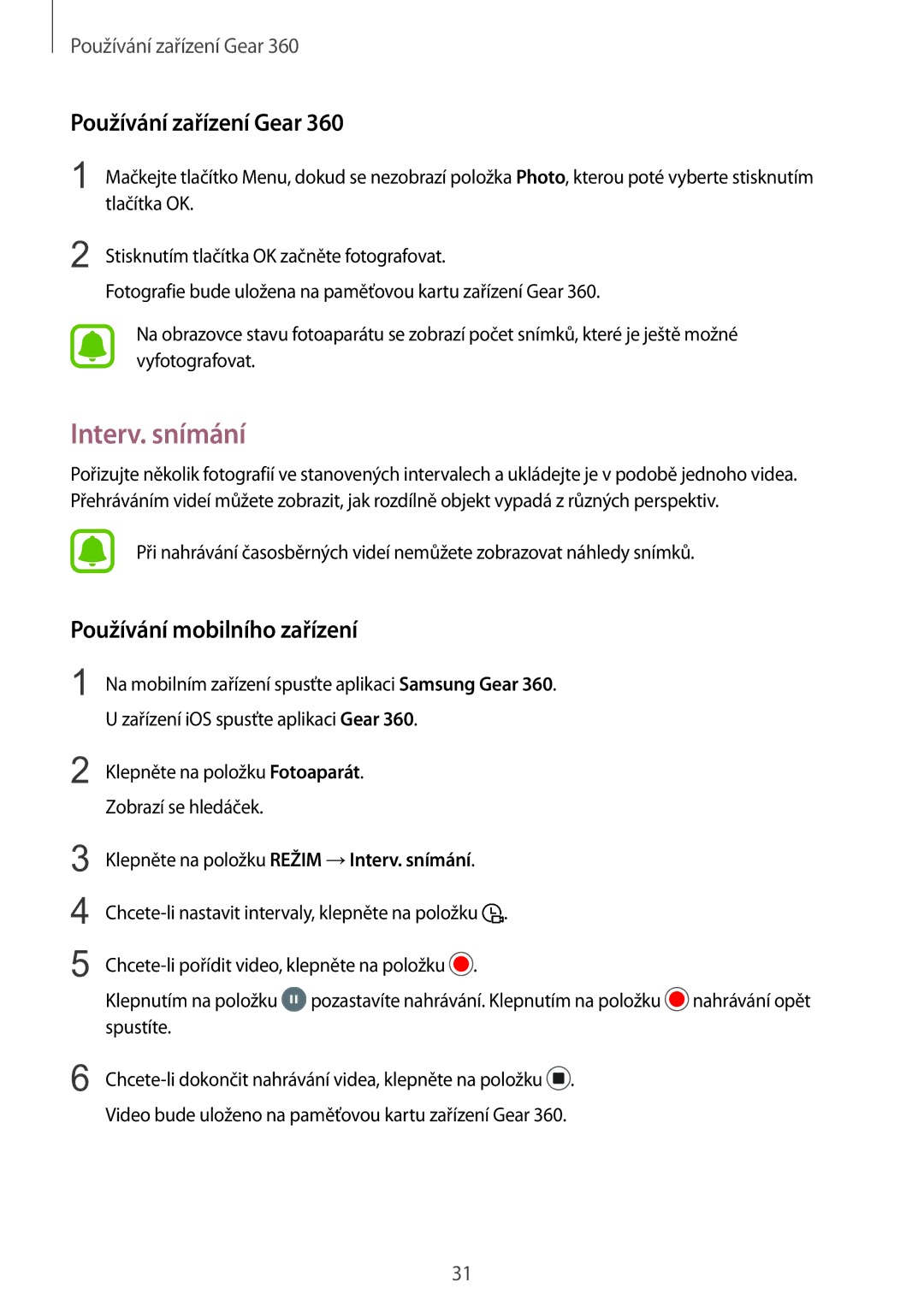 Samsung SM-R210NZWAXEZ manual Interv. snímání 