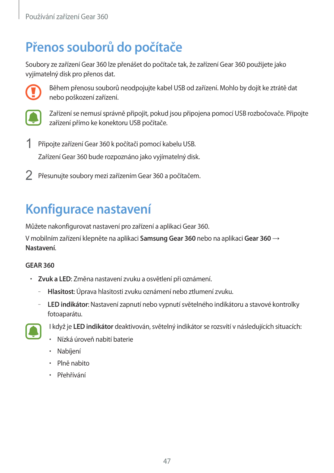 Samsung SM-R210NZWAXEZ manual Přenos souborů do počítače, Konfigurace nastavení 