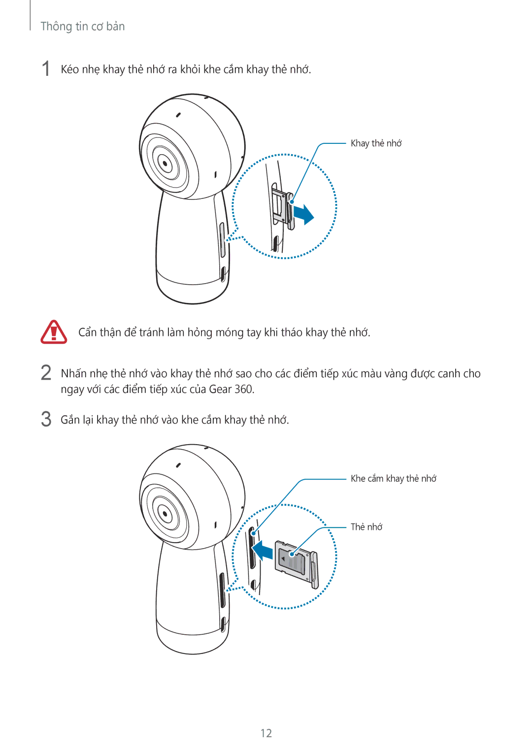 Samsung SM-R210NZWAXXV manual Kéo nhẹ khay thẻ nhớ ra khỏi khe cắm khay thẻ nhớ 