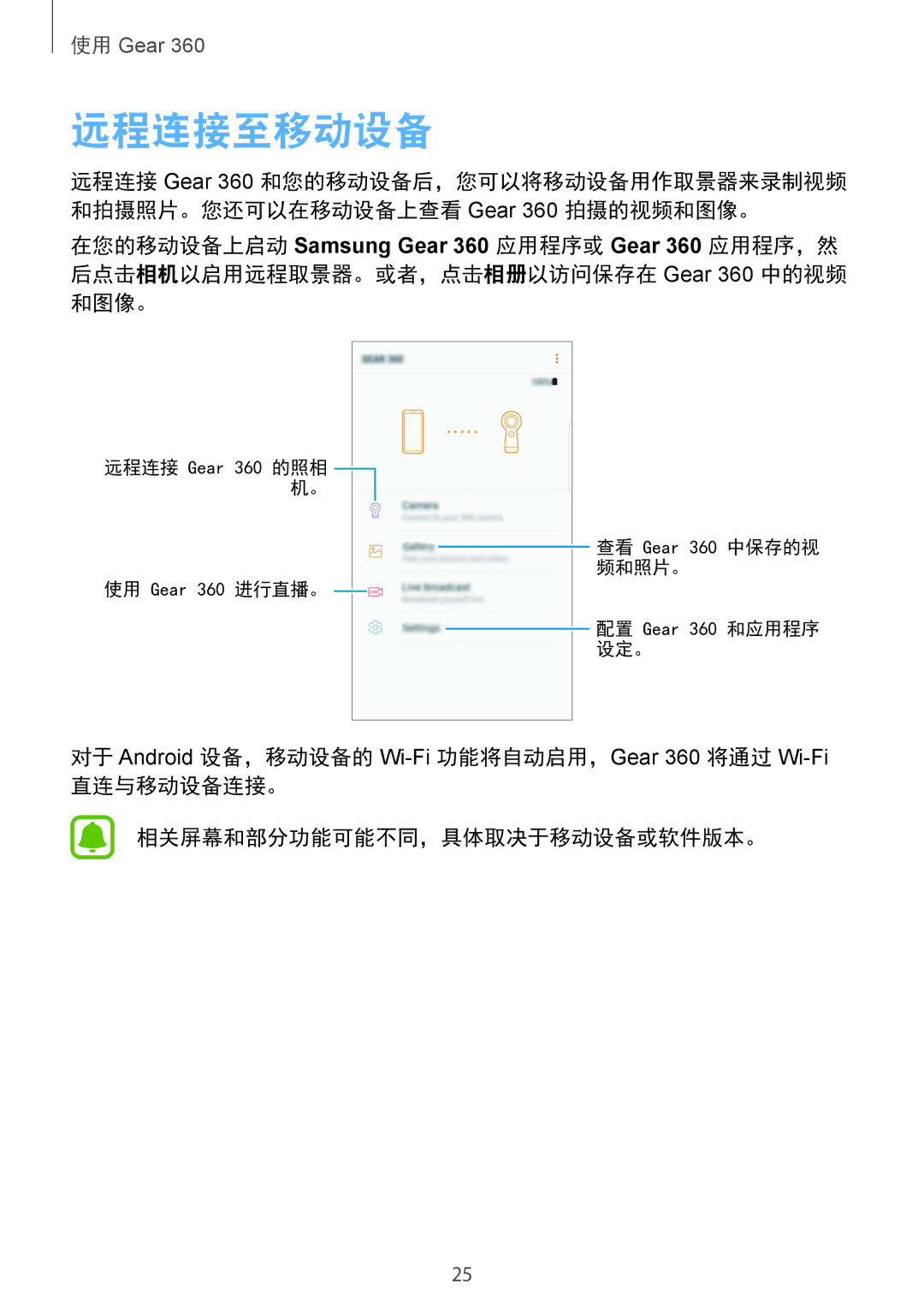 Samsung SM-R210NZWAXXV manual 远程连接至移动设备 