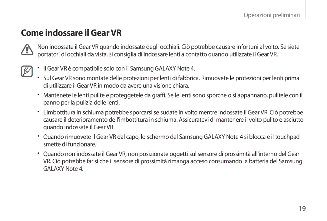 Samsung SM-R320NPWGITV, SM-R320NPWAITV manual Come indossare il Gear VR 