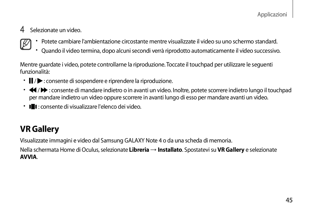 Samsung SM-R320NPWGITV, SM-R320NPWAITV manual VR Gallery, Selezionate un video 