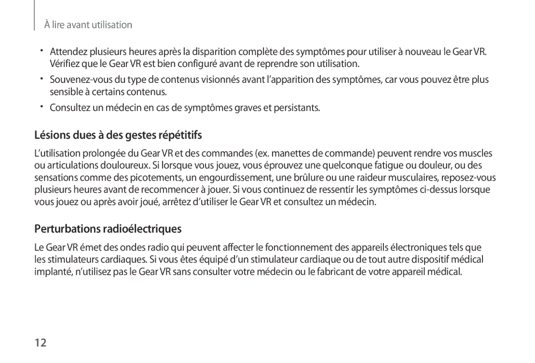 Samsung SM-R320NPWAXEF, SM-R320NPWADBT, SM-R320NPWGXEF manual Lésions dues à des gestes répétitifs 