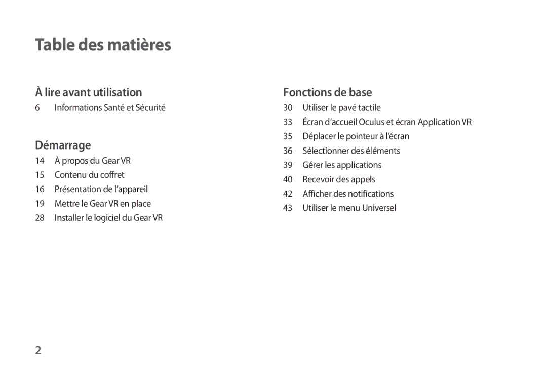 Samsung SM-R320NPWGXEF, SM-R320NPWAXEF, SM-R320NPWADBT manual Table des matières 