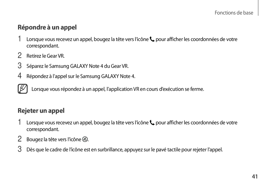 Samsung SM-R320NPWGXEF, SM-R320NPWAXEF, SM-R320NPWADBT manual Répondre à un appel, Rejeter un appel 