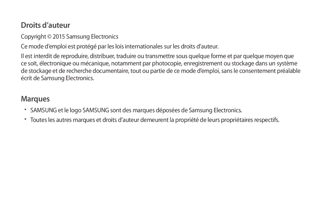 Samsung SM-R320NPWGXEF, SM-R320NPWAXEF, SM-R320NPWADBT manual Droits d’auteur 