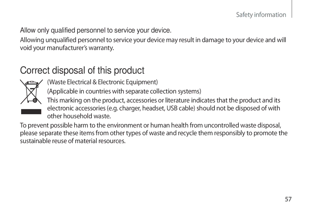 Samsung SM-R320NZBANEE manual Correct disposal of this product, Allow only qualified personnel to service your device 