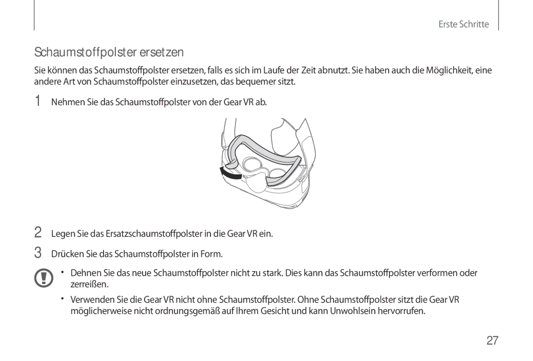 Samsung SM-R320NPWAXEF, SM-R320NPWGDBT, SM-R320NPWADBT manual Schaumstoffpolster ersetzen 