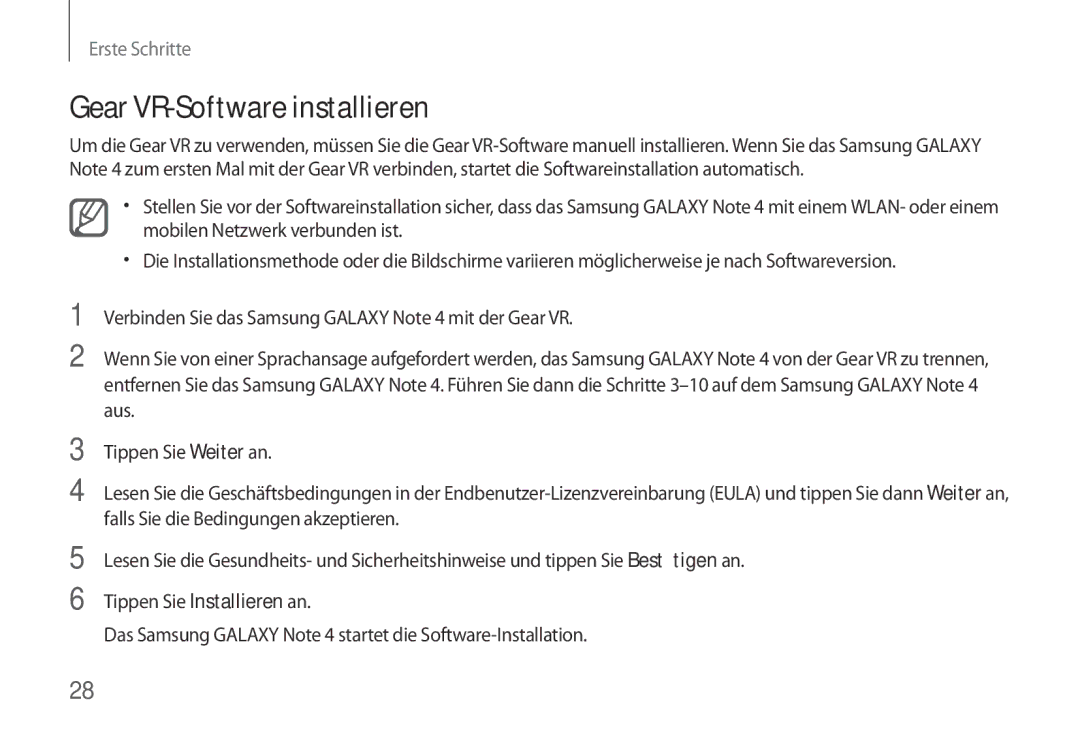 Samsung SM-R320NPWADBT, SM-R320NPWGDBT, SM-R320NPWAXEF manual Gear VR-Software installieren 