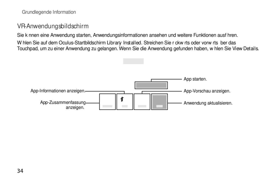 Samsung SM-R320NPWADBT, SM-R320NPWGDBT, SM-R320NPWAXEF manual VR-Anwendungsbildschirm 