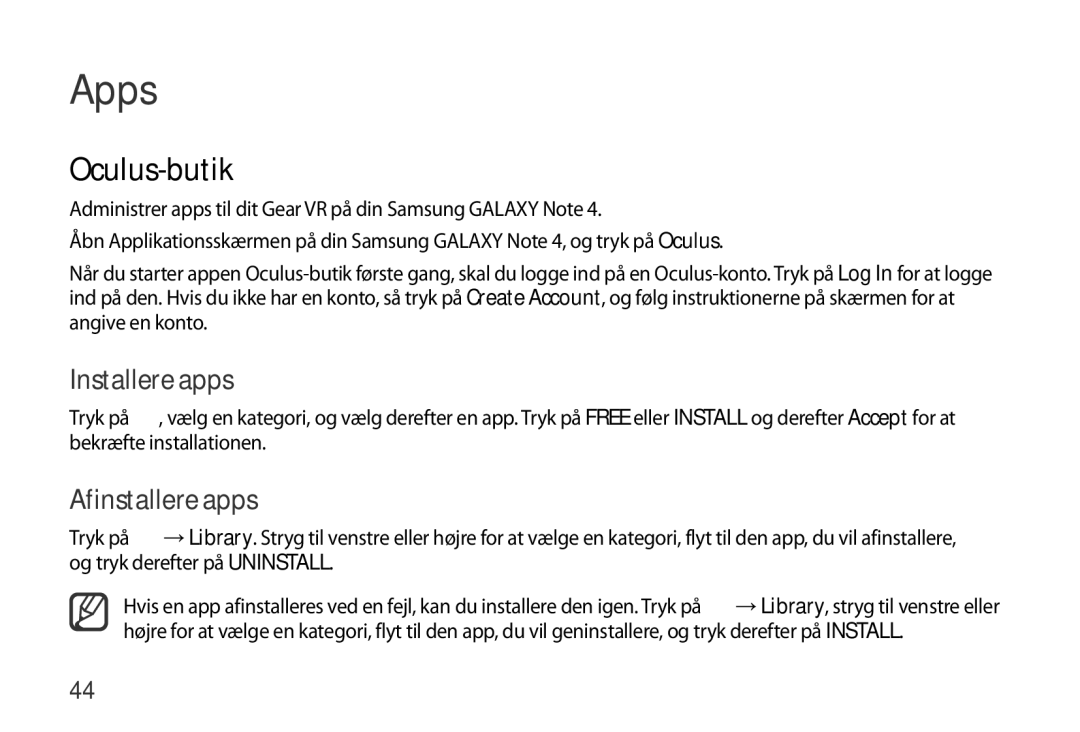 Samsung SM-R320NPWGNEE, SM-R320NZBANEE, SM-R320NPWANEE manual Oculus-butik, Afinstallere apps 
