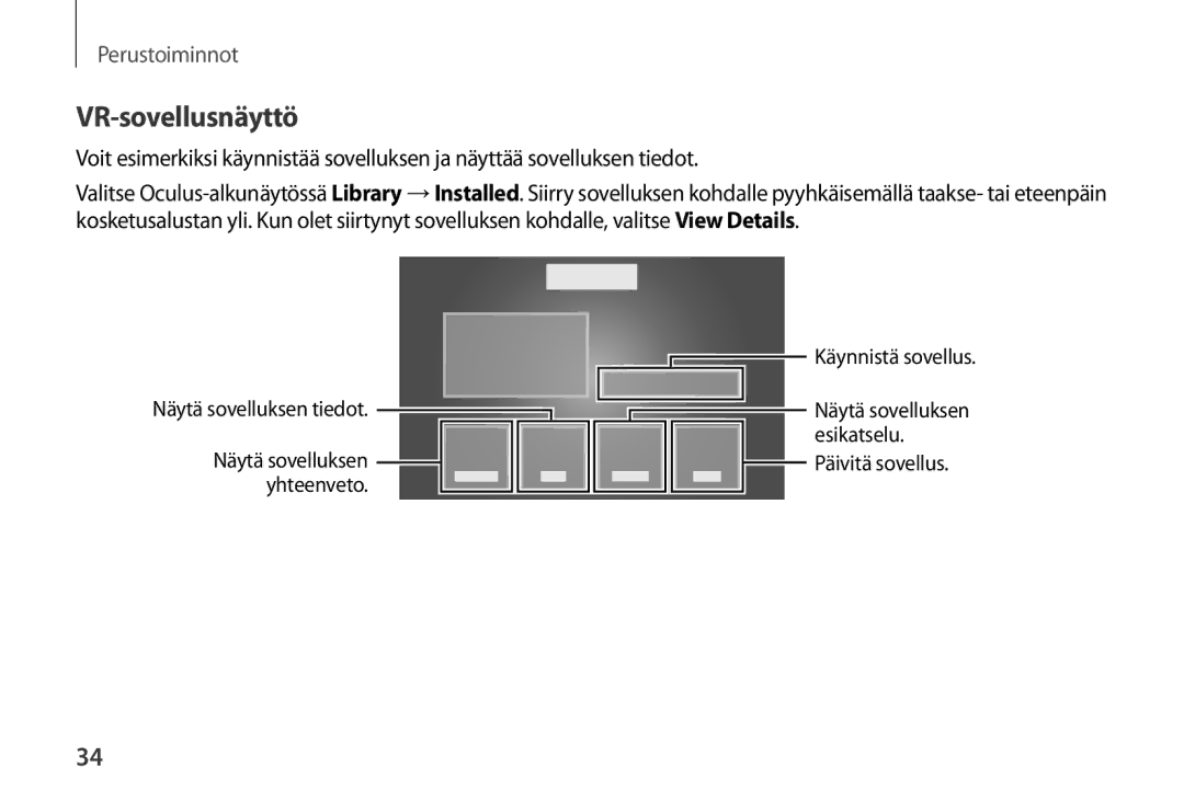 Samsung SM-R320NPWANEE, SM-R320NPWGNEE, SM-R320NZBANEE manual VR-sovellusnäyttö 