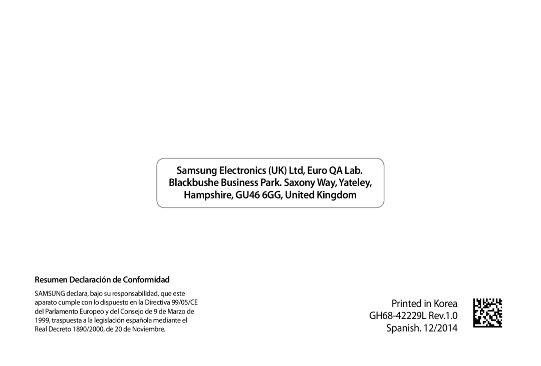 Samsung SM-R320NPWAPHE, SM-R320NPWGPHE manual GH68-42229L Rev.1.0 Spanish /2014 