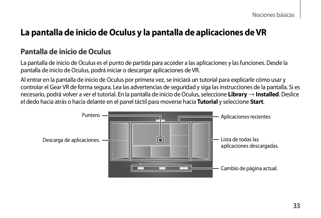 Samsung SM-R320NPWGPHE, SM-R320NPWAPHE manual Pantalla de inicio de Oculus 