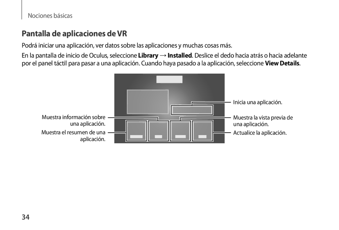 Samsung SM-R320NPWAPHE, SM-R320NPWGPHE manual Pantalla de aplicaciones de VR 