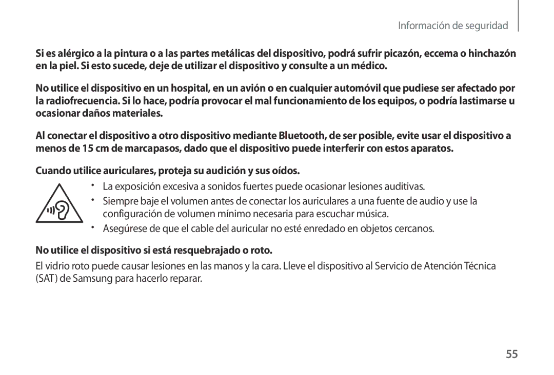 Samsung SM-R320NPWGPHE, SM-R320NPWAPHE manual Cuando utilice auriculares, proteja su audición y sus oídos 