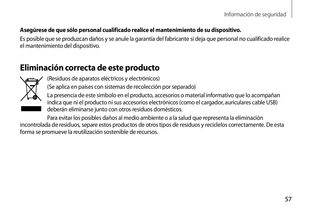 Samsung SM-R320NPWGPHE, SM-R320NPWAPHE manual Eliminación correcta de este producto 