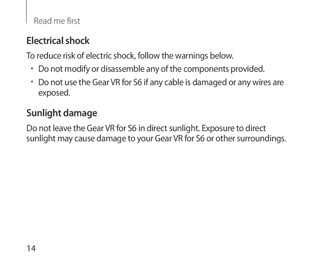 Samsung SM-R321NZWAPHE, SM-R321NZWADBT, SM-R321NZWAXEF, SM-R321NZWAITV, SM-R321NZWAKSA, SM-R321NZWAXSK manual Electrical shock 