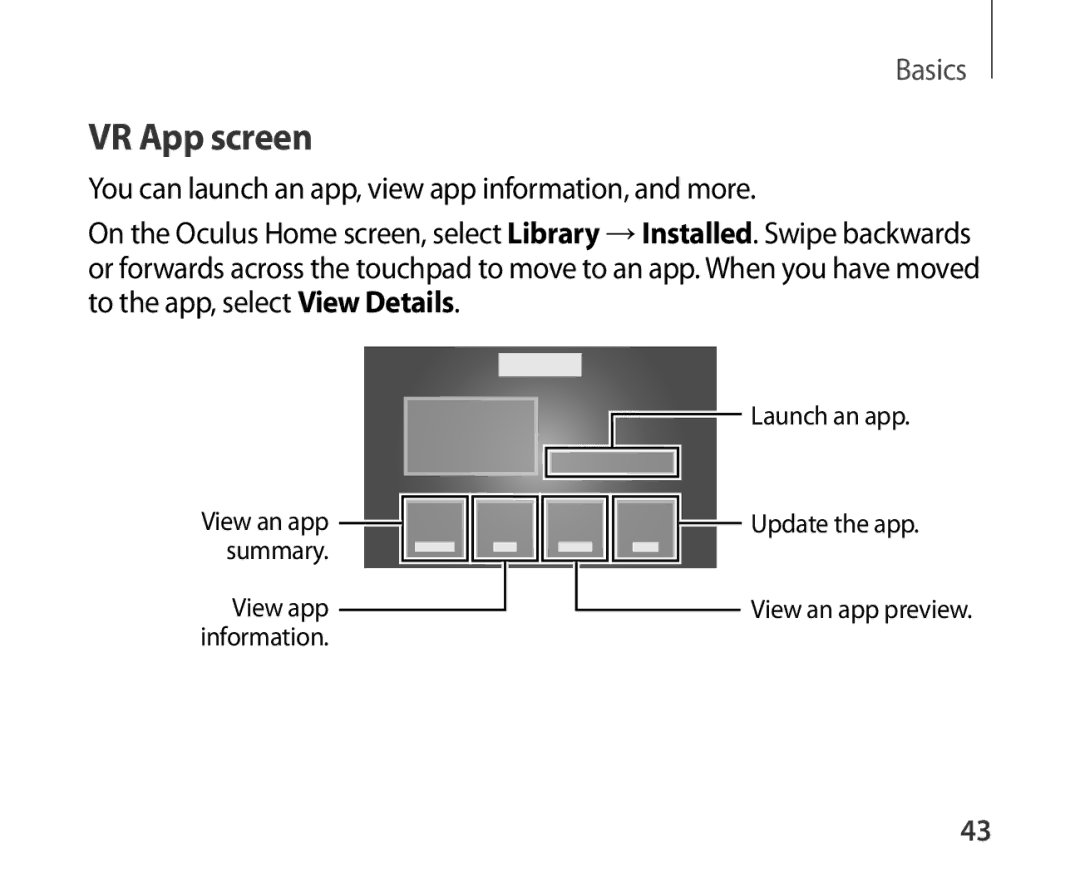 Samsung SM-R321NZWASER, SM-R321NZWADBT, SM-R321NZWAXEF, SM-R321NZWAITV, SM-R321NZWAPHE, SM-R321NZWAKSA manual VR App screen 