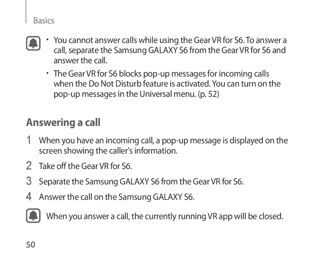 Samsung SM-R321NZWAXEZ, SM-R321NZWADBT, SM-R321NZWAXEF, SM-R321NZWAITV, SM-R321NZWAPHE, SM-R321NZWAKSA manual Answering a call 