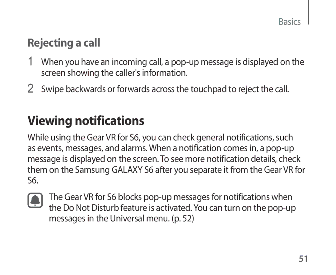 Samsung SM-R321NZWANEE, SM-R321NZWADBT, SM-R321NZWAXEF, SM-R321NZWAITV manual Viewing notifications, Rejecting a call 