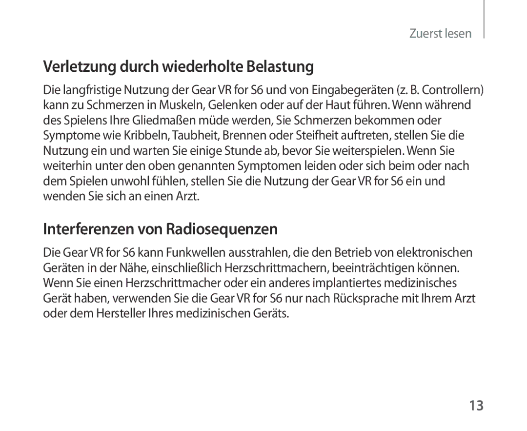 Samsung SM-R321NZWADBT manual Verletzung durch wiederholte Belastung, Interferenzen von Radiosequenzen 