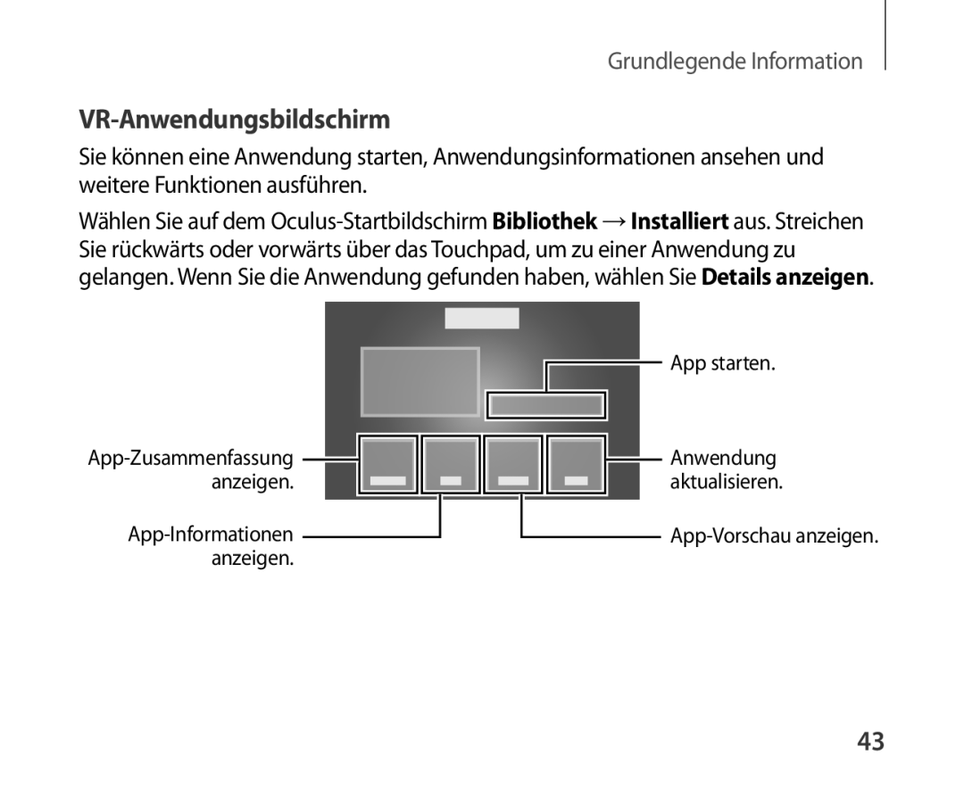 Samsung SM-R321NZWADBT manual VR-Anwendungsbildschirm 