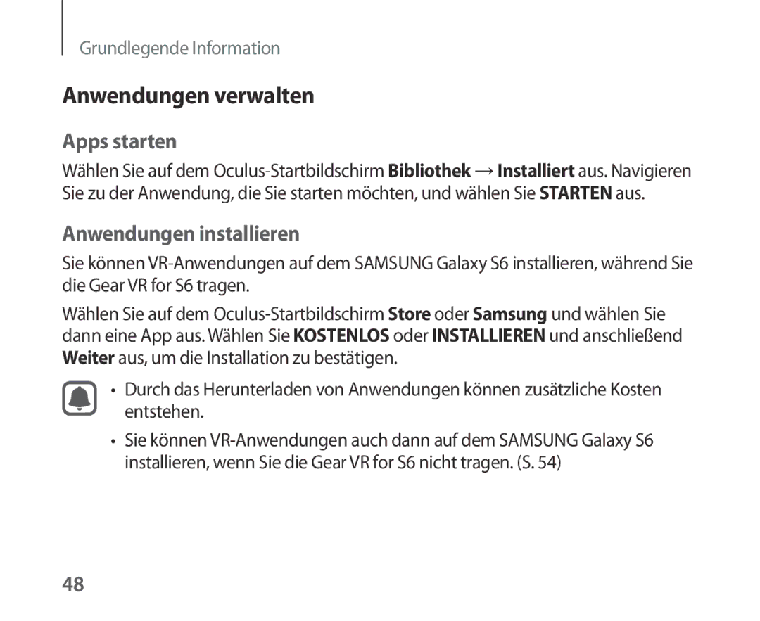 Samsung SM-R321NZWADBT manual Anwendungen verwalten, Apps starten, Anwendungen installieren 